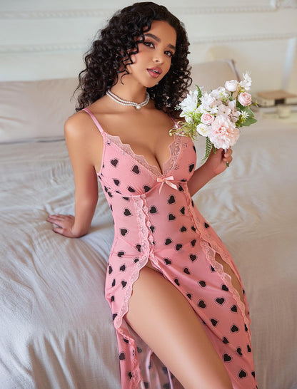 Willluxe® Lace Chemise Sexy Mesh Nightdress V Neck Side Split Nightgown Willluxe Store