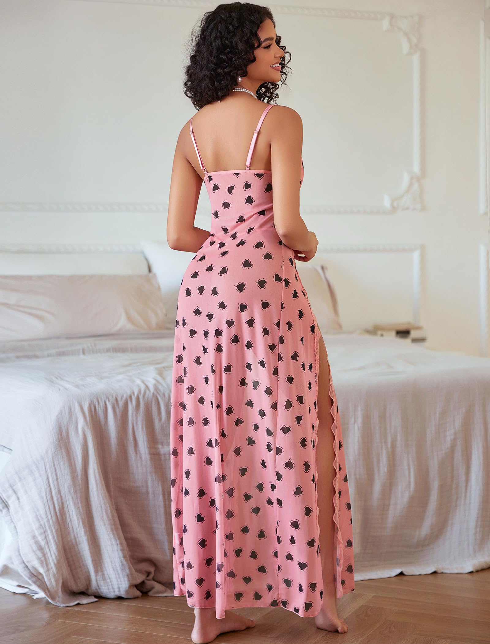 Willluxe® Lace Chemise Sexy Mesh Nightdress V Neck Side Split Nightgown Willluxe Store