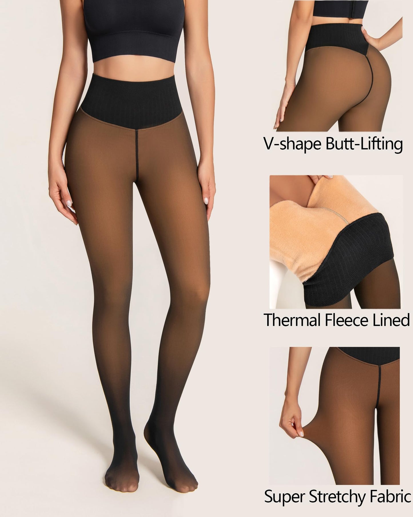 One-Seam & 4 Shades Fleece Lined Tights Willluxe Store